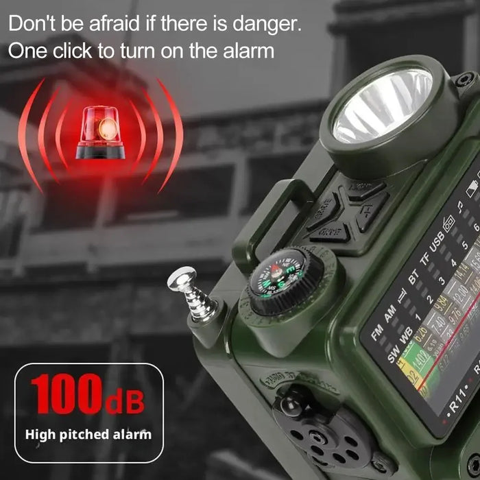 Hand-operated Emergency Solar Bluetooth Outdoor Camping Alarm Radio Multi-band Earthquake Prevention Solar Radio With Flashlight
