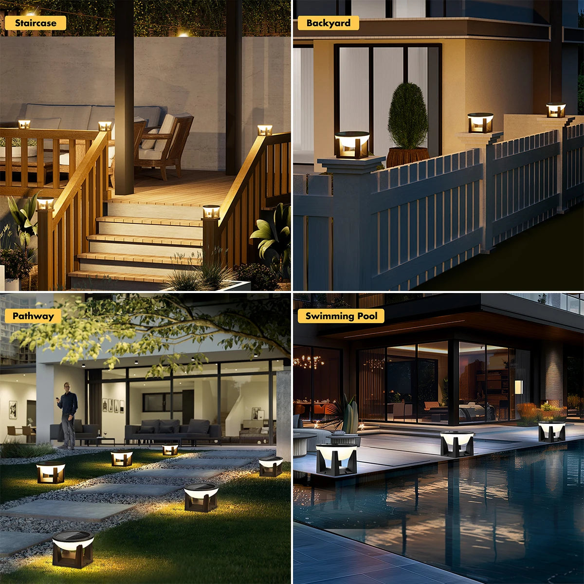 Solar Post Lights Outdoor Pillar Light Waterproof Modern Column Lamp LED Lantern Solar Powered Landscape Lighting For Patio Yard
