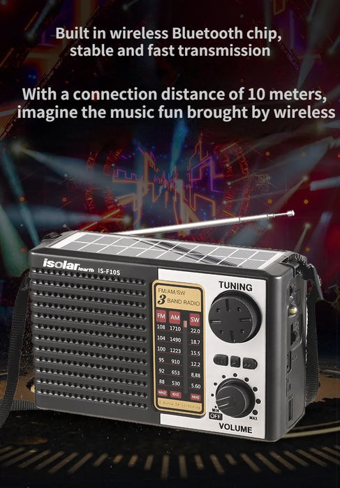 Multi Band FM Radio Solar Charging Emergency Radio with LED Lights Wireless Bluetooth Speaker Supports TF USB FM / AM / SW Radio
