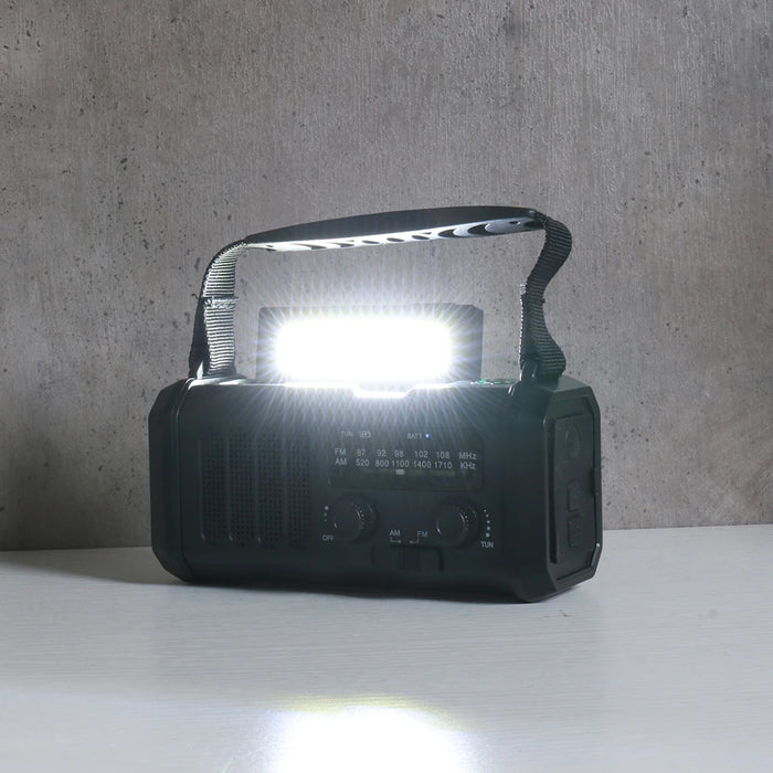 Solar Powered Emergency Power Bank with LED Flashlight Type-C Charging Hand Crank Radio Multifunctional Reading Lamp for Outdoor