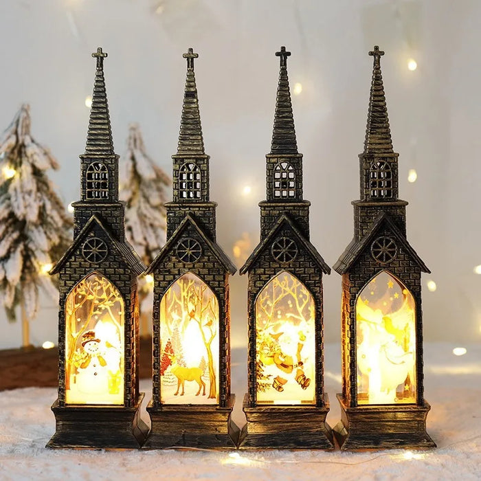 Christmas Church Small Wind Light Santa Claus Snowman Elk Xmas Pendants Noel Navidad Merry Christmas Decor 2025 Happy New Year