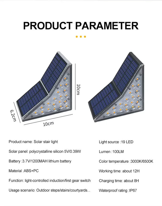 Solar Step Lights for Outside IP67 Waterproof Solar Stair Light Warm White Lighting Patio Garden Courtyard Door Sidewalk Decor