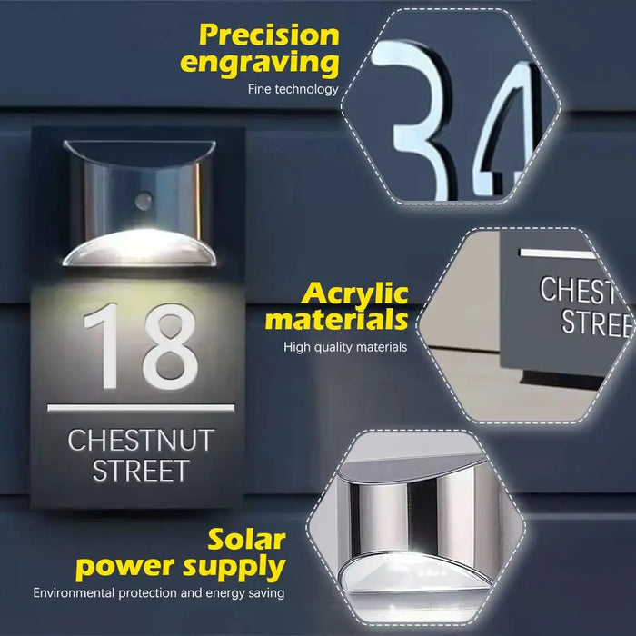 Customized House Sign Solar LED Light Modern Residential Address Sign Printing Address Plaque Street Name Door Plates