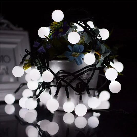 Solar Light String Festoon LED Round Ball Outdoor Garden Solar Garland Lamp for Wedding Party Camping Balcony Holiday Decoration