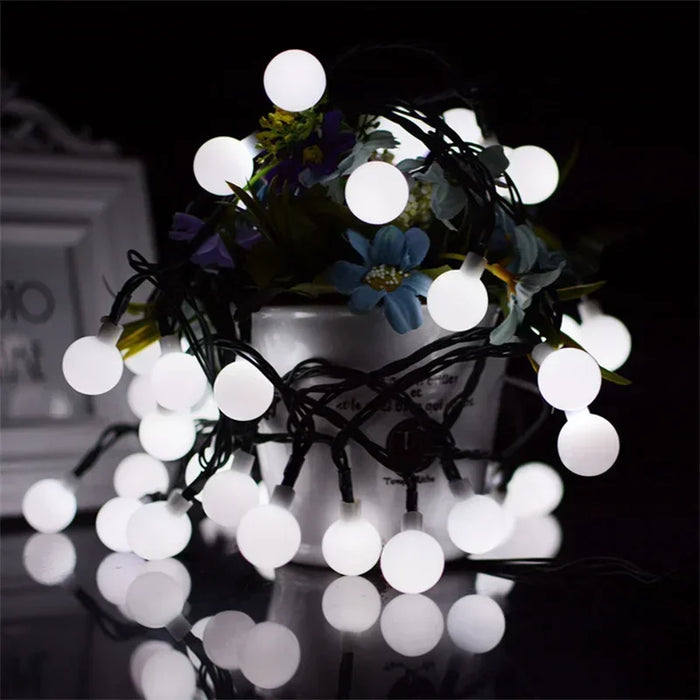 Solar Light String Festoon LED Round Ball Outdoor Garden Solar Garland Lamp for Wedding Party Camping Balcony Holiday Decoration