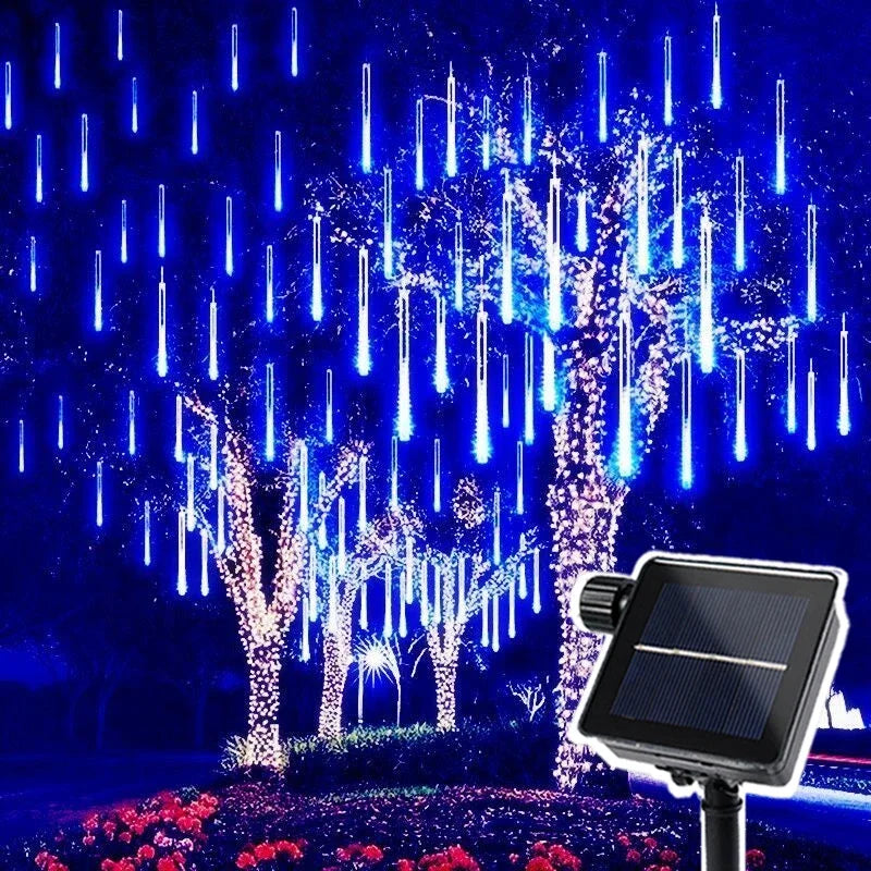 Solar Meteor Shower Rain LED String Lights 8 Tubes Street Garlands Christmas Tree Decorations for Outdoor Fairy Garden Lights