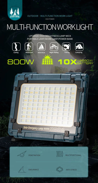 Rechargeable Solar Flood Light Outdoor Portable LED Reflector Spotlight IP66 Waterproof Camping Work Light Floodlight