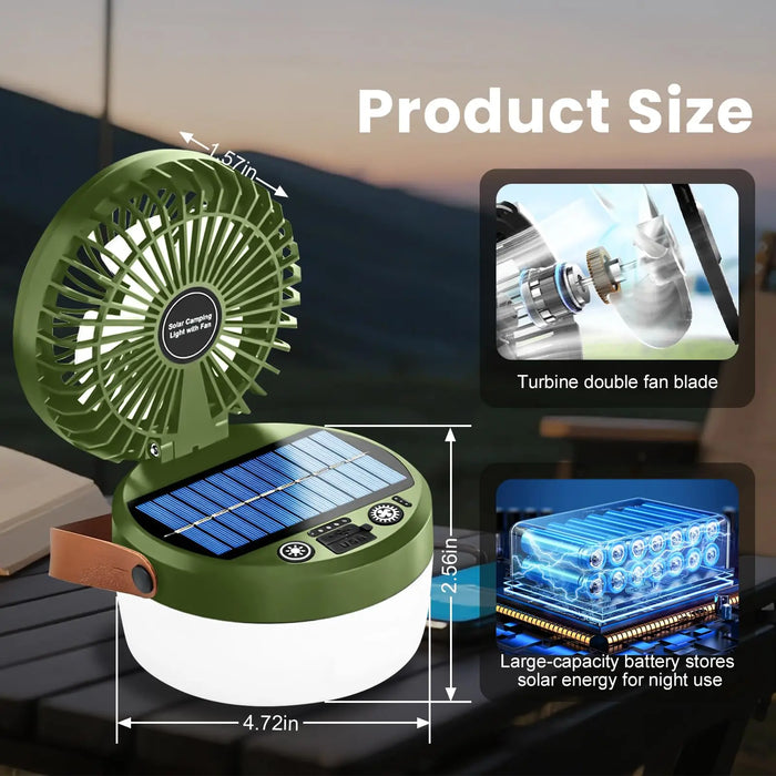 Solar Camping Fan Rechargeable Camping Light, Folding Portable Solar Outdoor Lights with USB Output for Camping Tent, Mountain,