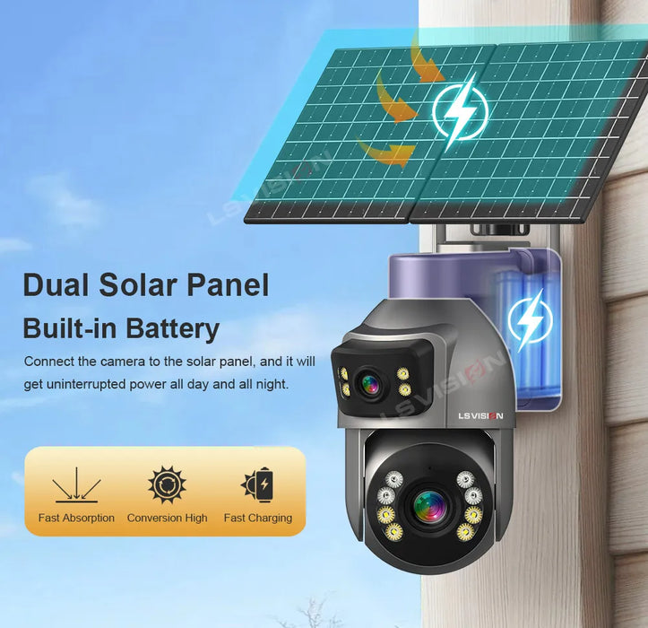 LS VISION 8MP 24/7 Video Recording AOV 4G Solar Camera Dual Screens Outdoor 20X Optical Zoom 50m Detection Distance CCTV Cameras