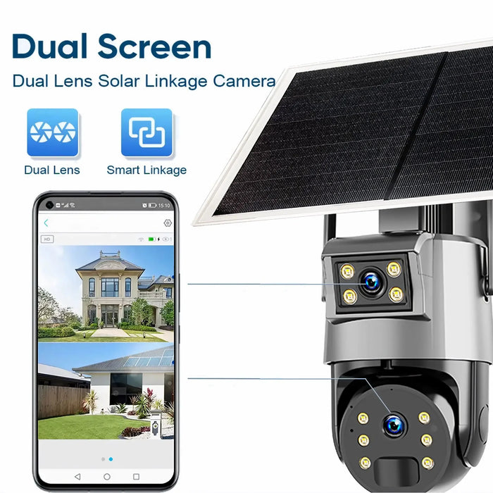 Outdoor Solar Security Camera Lamp Dual Lens 1080P WiFi 4G Alarm 10000mAh PTZ Motion Detect Dual Light Wall Mount
