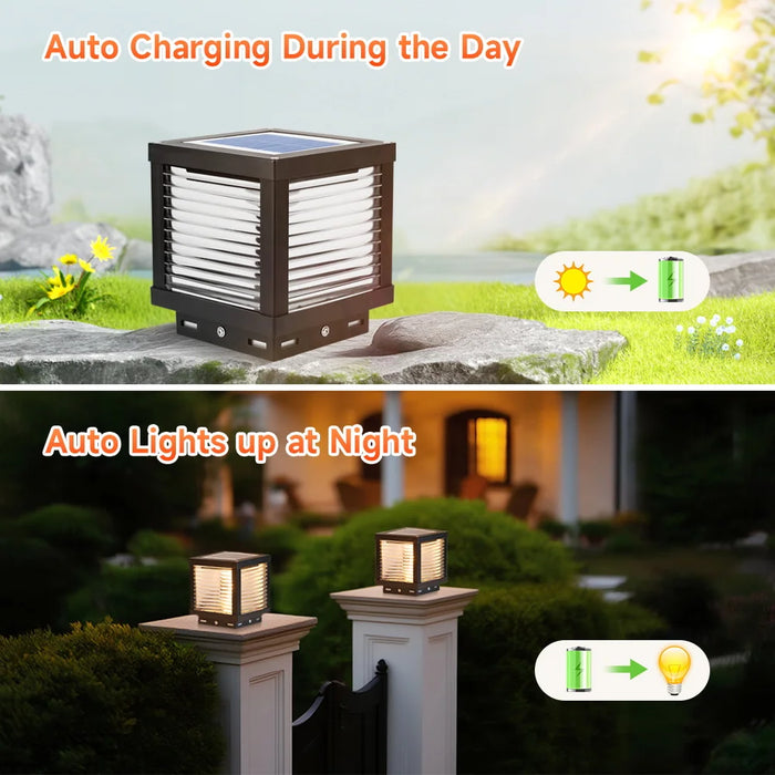 LED Solar Pillar Lights Replaceable Bulb Outdoor Solar Garden Lamps Connect Electricity Sunlight for Fence Pathway Outdoor Decor