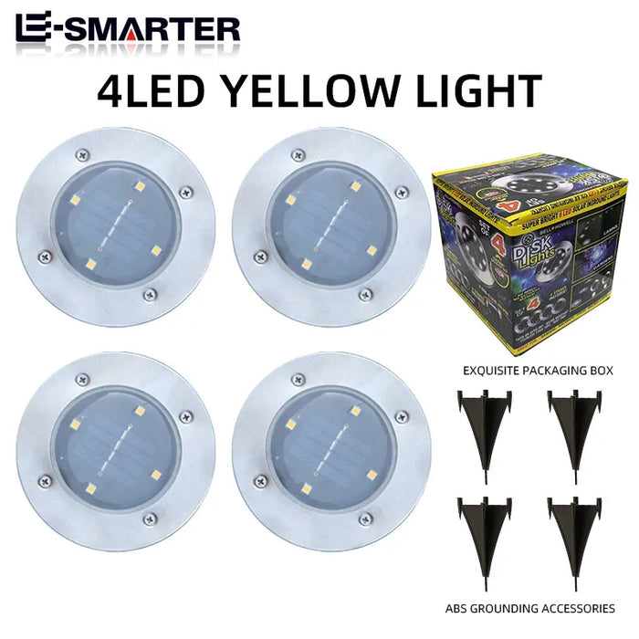 4PCS Solar LED Floor Lamp 4LED/8LED Outdoor Lawn Light Waterproof Underground Lamps for Lawn Decoration Garden Terrace Courtyard