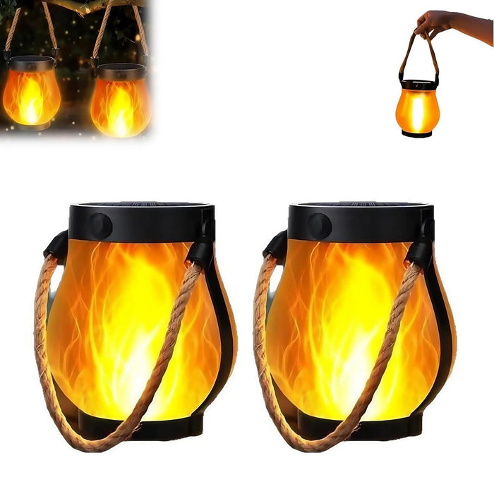 Solar Lantern Lights Flame Garden Light with USB & Solar Charging Waterproof Hanging Lantern for Yard Patio Decor Decoration