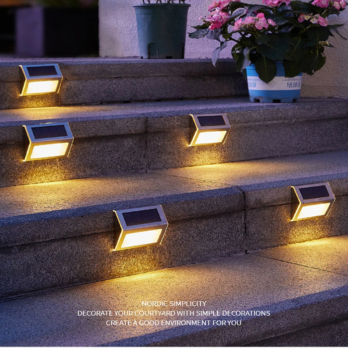Solar Powered Deck Lights Waterproof Light Stainless Steel Security Wall Lamps for Step Walkway Patio Garden Pathway