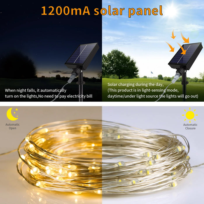 Outside Lighting Courtyard Gazebo Balcony Garden Decoration Solar LED Lights Ground Spike Solar Lamp Copper Wire String Light