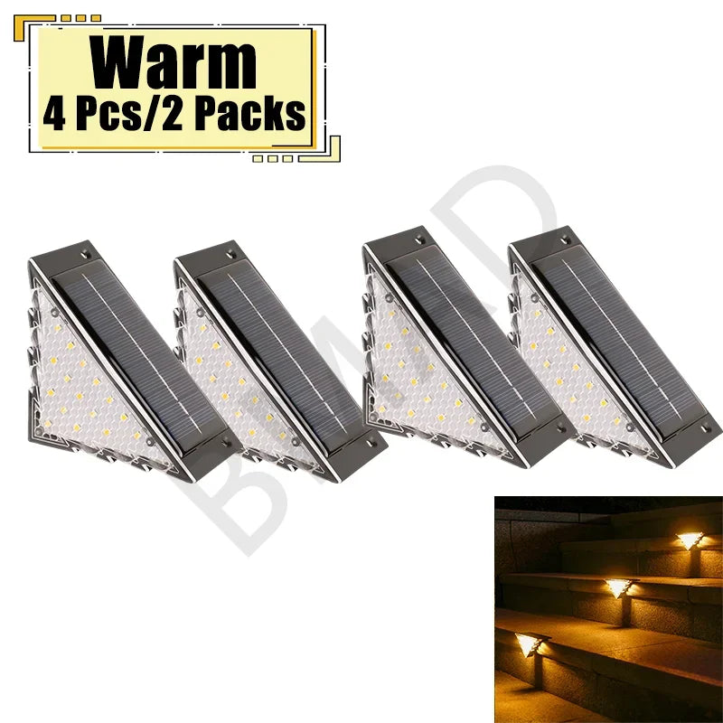 Outdoor Solar Step Lamp Two-Tone Triangle LED Waterproof Auto-On Deck Lantern for Patio Yard Driveway Porch Decorative Lighting
