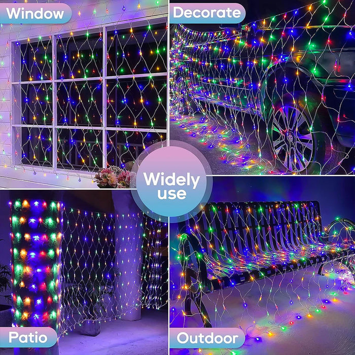 1pc Solar Net Lights Bush Net Lights Mesh Lights 8 Modes Remote Control Auto On/Off Outside Twinkle Lights For Patio Wall Roof