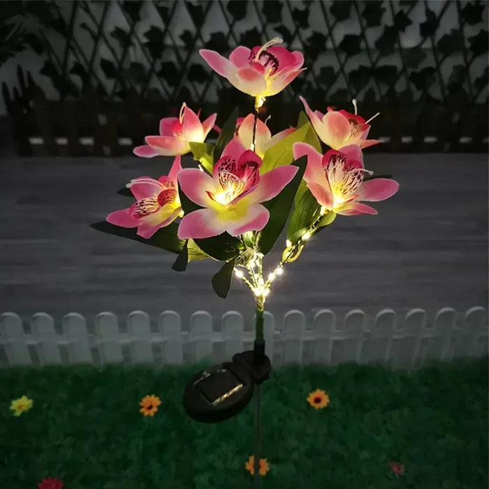 Solar Simulation Orchid Flower Lights Outdoor Lamp for Patio Lawn Garden Holiday Wedding Party Decoration Flower