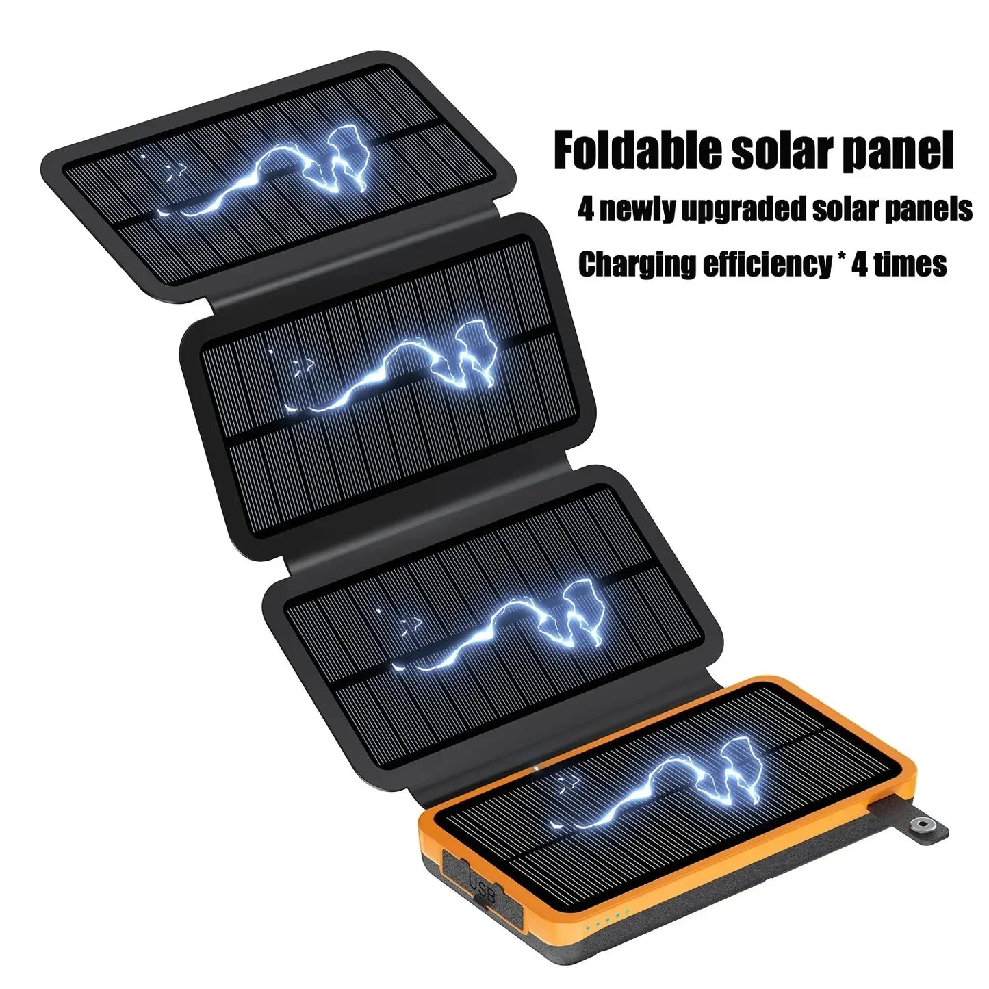 30000mAh Solar Power Bank Flip Panel Large Capacity iOS/Android USB fast charge dual charging solar/Type-C portable for camping