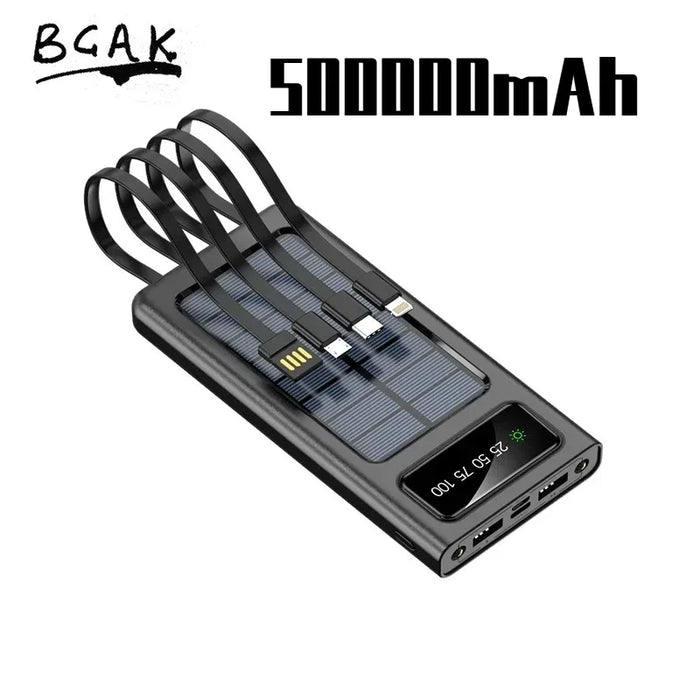 500000MAH  200000mAh 300000mAh Solar BCAK  Power Bank, Convenient Ultra-thin Built-in Cable, Outdoor Camping Mobile Power Supply