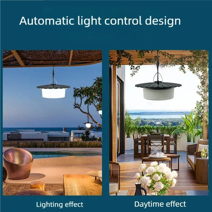 Solar Shed Lights Motion Sensor with 5M Cord Indoor Outdoor Waterproof 244 LED Solar Pendant Light 5 Modes Lighting Spotlights