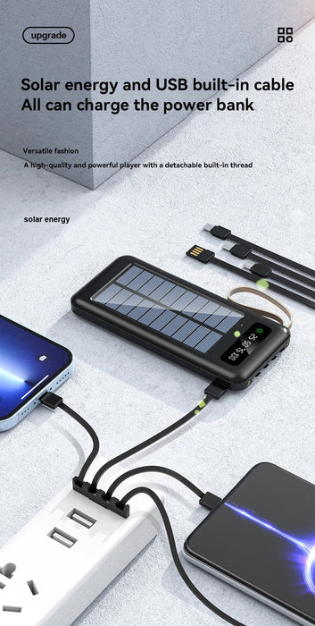 Solar Power Bank 50000mAh Large Capacity Mobile Power Fast Charging Battery Dual Usb 4 Cables LED Digital Display For IPhone