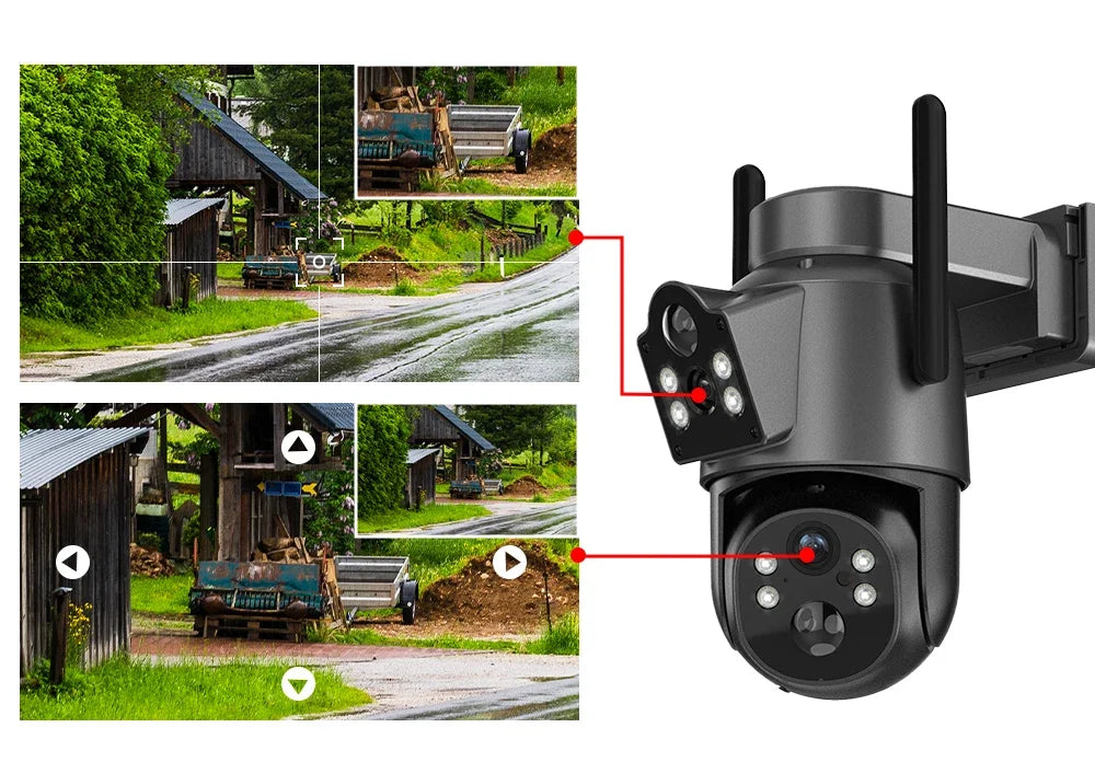 4K 8MP Wireless Solar PTZ Camera Dual Lens Color Night Vision Wifi CCTV Security Camera Built in Battery PIR Detection IP Cam