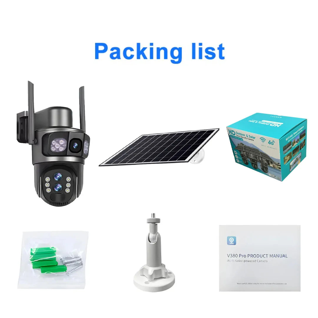 Solar Camera 4G Sim Three Screens 10X Zoom 6K 12MP Outdoor Surveillance Tracking Wireless Security Cameras Cctv Solar Power Cam