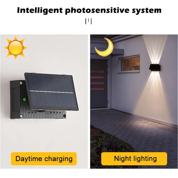 Outdoor Solar Wall Lamp Upper Lower Light Emitting Exterior Wall Lamp Waterproof LED Outdoor Lighting Dual Head Courtyard