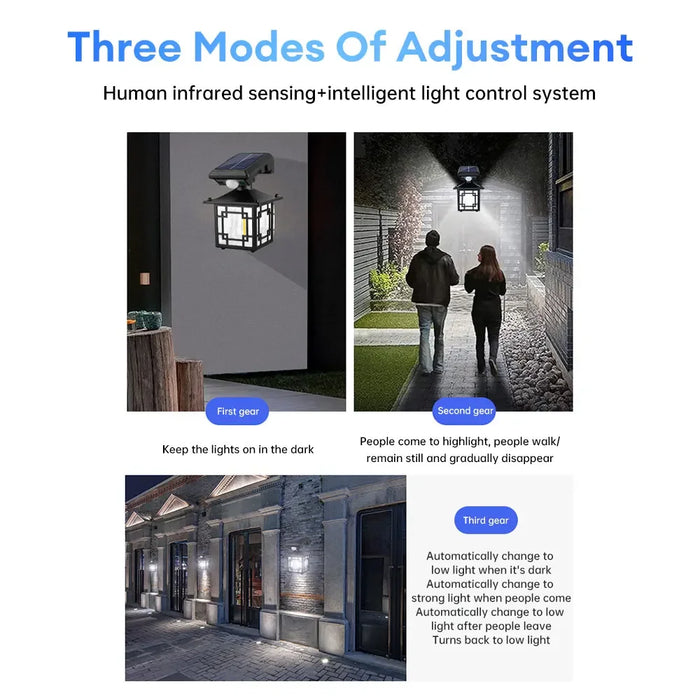 Retro Solar Motion Induction Wall Lamp Outdoor Waterproof 3 Lighting Modes Decoration Wall Light for Courtyard Garage Garden ﻿