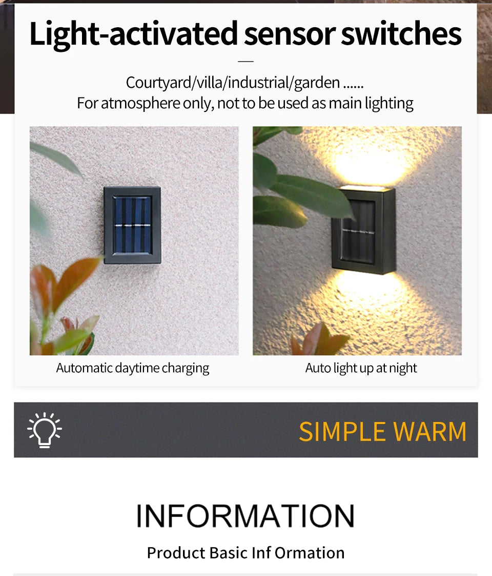 Solar Outdoor Street Light Wall Light Up Down Spotlight Solar Powered Waterproof Solar Light Garden Patio Decoration