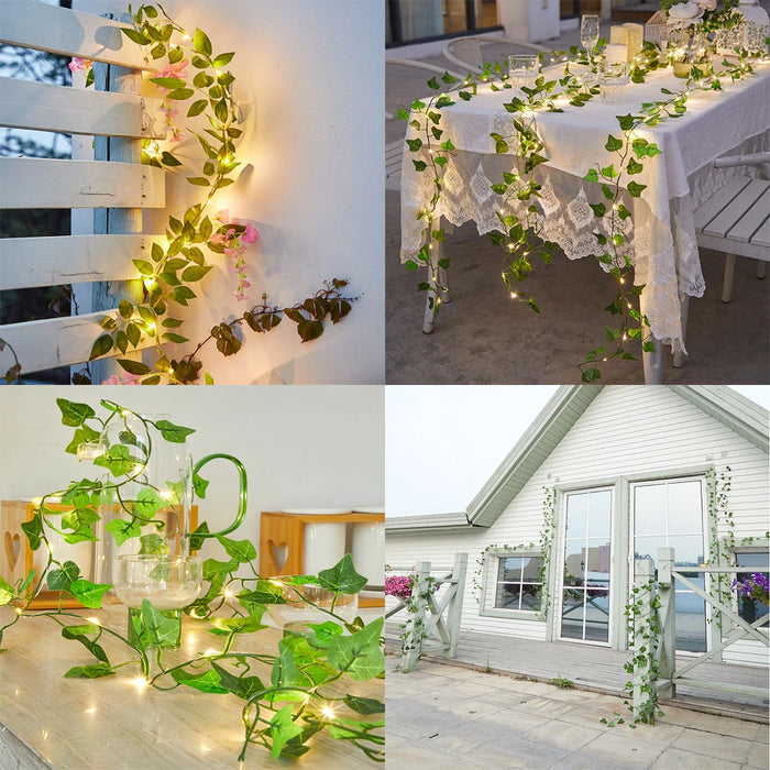 Solar Vine String Lights LED Solar String Lights Outdoor Waterproof Artificial Ivy Leaf Plants Lights for Garden Wedding Fence