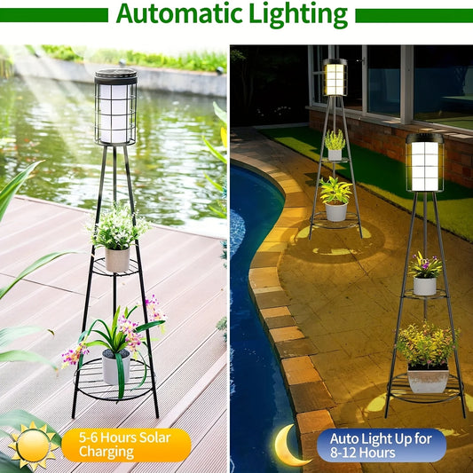 Solar Floor Lamp with Planter Auto On/Off Led Outdoor Solar Floor Lamp IP44 Decorative Solar-Powered Floor Lamp for Garden/Patio