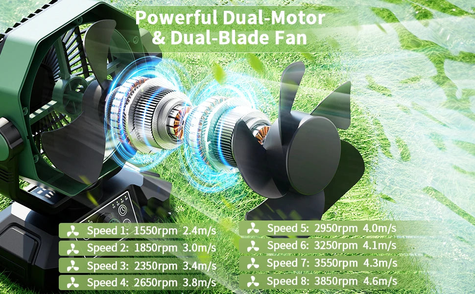 coldSky Camping Fan with 4 LED Lantern 8 Speeds Desk Fan 20000mAh Battery Portable Outdoor Fan for Outdoor Camping and Fishing