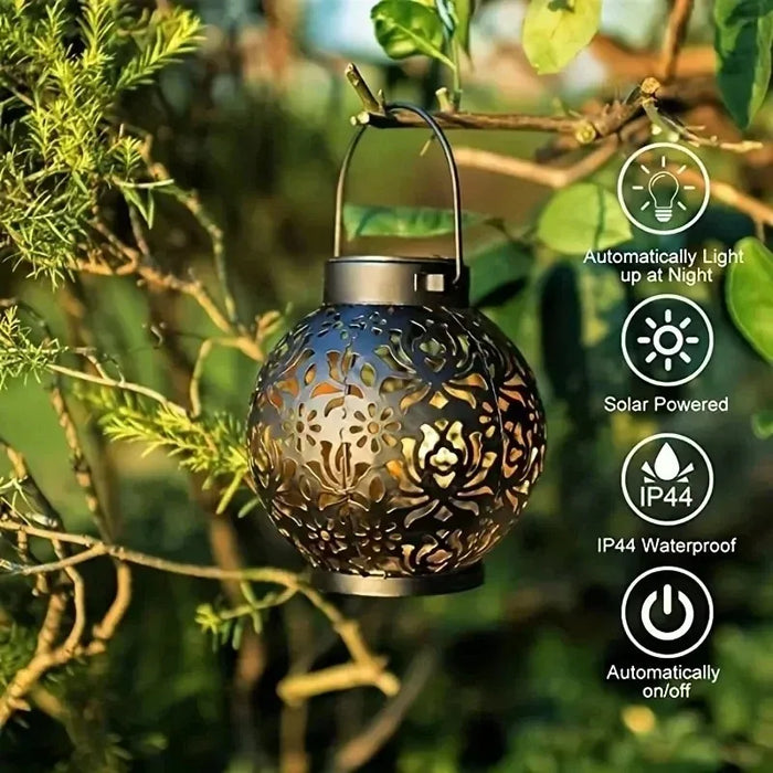 Solar Powered Garden Lights Outdoor Waterproof Metal Lanterns Hollow Design Projection Lighting for Patio Yard Decoration ﻿