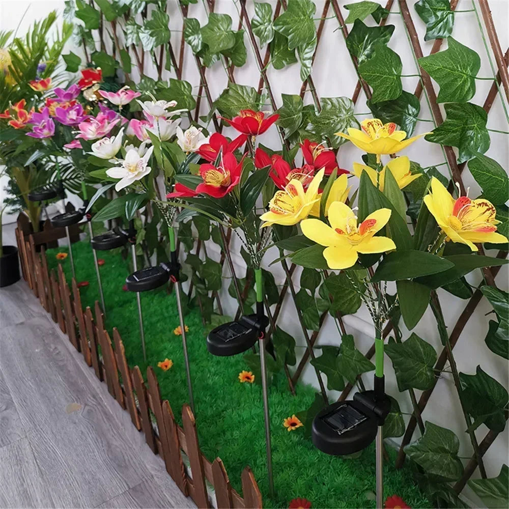 Solar Simulation Orchid Flower Lights Outdoor Lamp for Patio Lawn Garden Holiday Wedding Party Decoration Flower