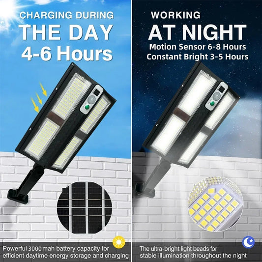 Outdoor Solar Street Light with Remote Control Solar Security Light 6500K Dusk to Dawn Motion Sensor Light for Garden Patio