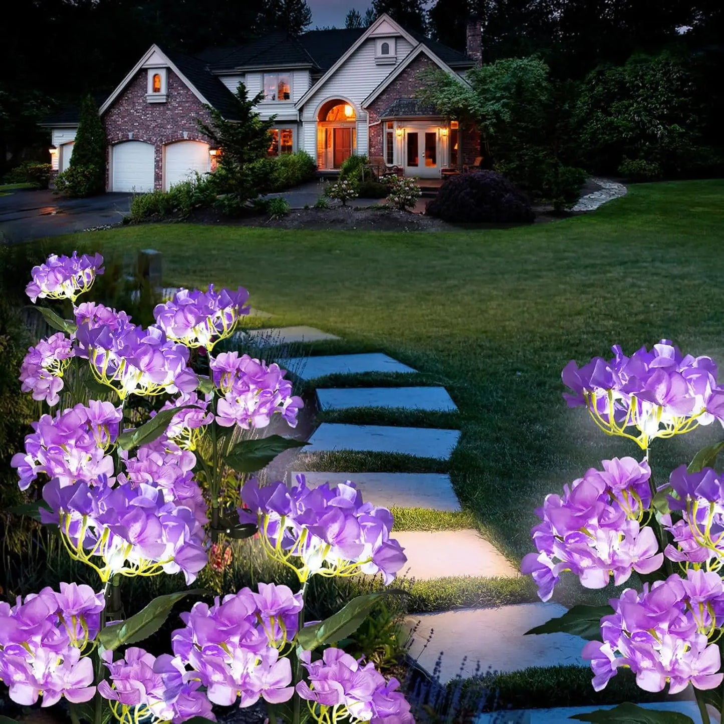 Solar Lights Solar Flowers Lights with 3 Head Hydrangea Flowers Waterproof for Garden Yard Patio Lawn Backyard Pathway Decor