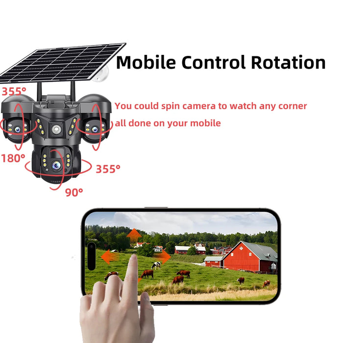 15MP 4G Solar Camera PTZ Outdoor CCTV Triple Lens Three Screen PIR Colour Night Vision Weatherproof V380 PRO Cameras