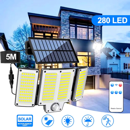 106/144/280 LED Solar Wall Lights Outdoor Motion Sensor Solar Flood Street Lamp with Adjustable Lighting Head For Street Gardens