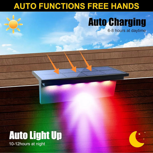 4pcs Solar Deck Lights Outdoor Stairs Fence Yard Patio Step Lamp Waterproof Led RGB Garden Terrace Guardrail Pathway Solar Light