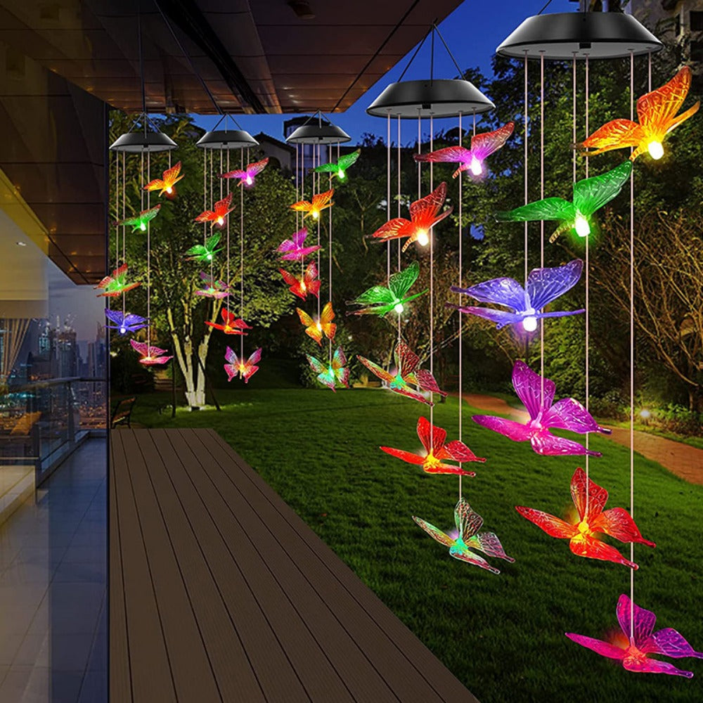 Solar Light Butterfly Windchime Light Rechargeable Christmas All Hallows' Day Party Atmosphere Landscape Balcony Decoration Lamp