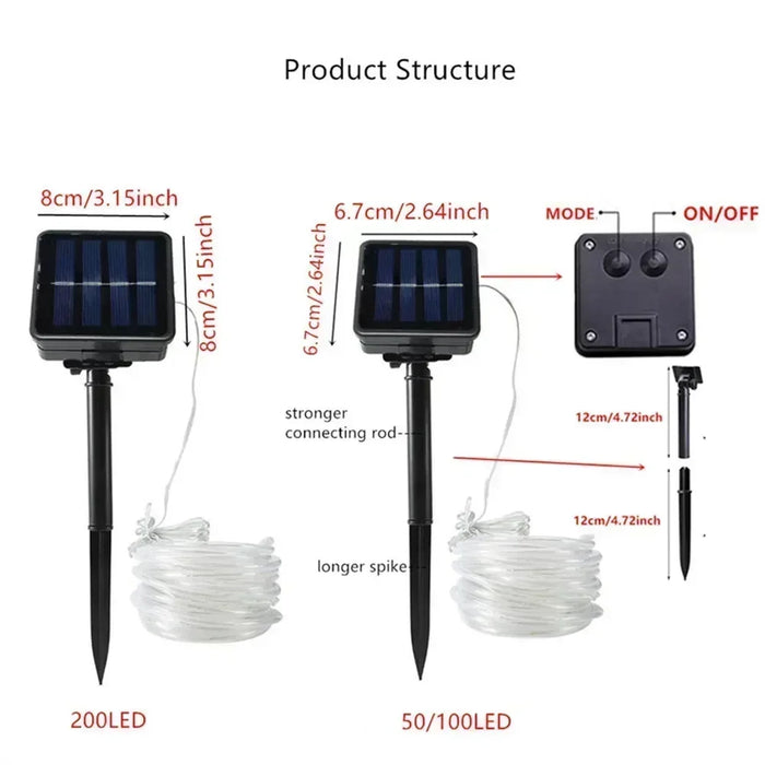 LED Solar String Lights Garden Waterproof Tube Rope Lamp Christmas Garland Fairy Lights For Outdoor Holiday Decoration Lighting
