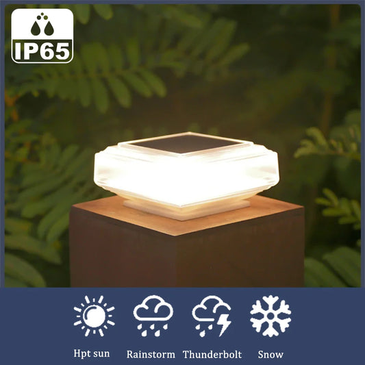 Solar Post Lights Clear Lampshade Waterproof Solar Deck Fence Cap Light Warm Light Outdoor Square Street Lamp For Garden Patio