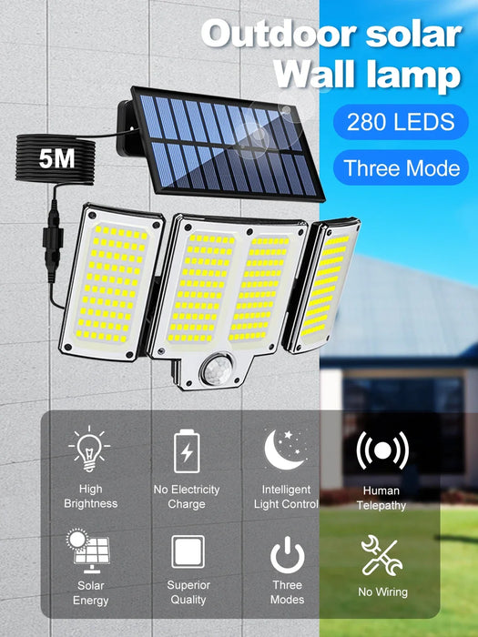 280 LED Solar Wall Lights Outdoor Motion Sensor Solar Flood Street Lamp with Adjustable Lighting Head For Street Gardens