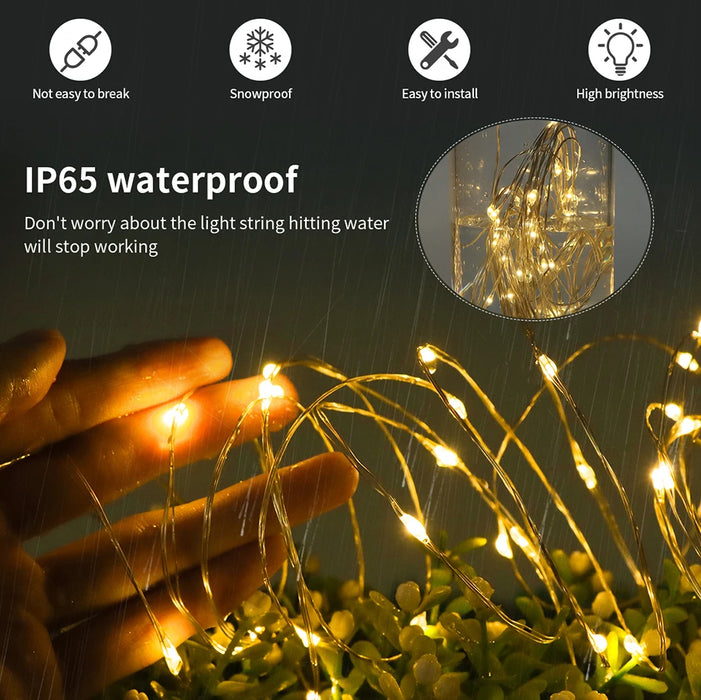 Outside Lighting Courtyard Gazebo Balcony Garden Decoration Solar LED Lights Ground Spike Solar Lamp Copper Wire String Light