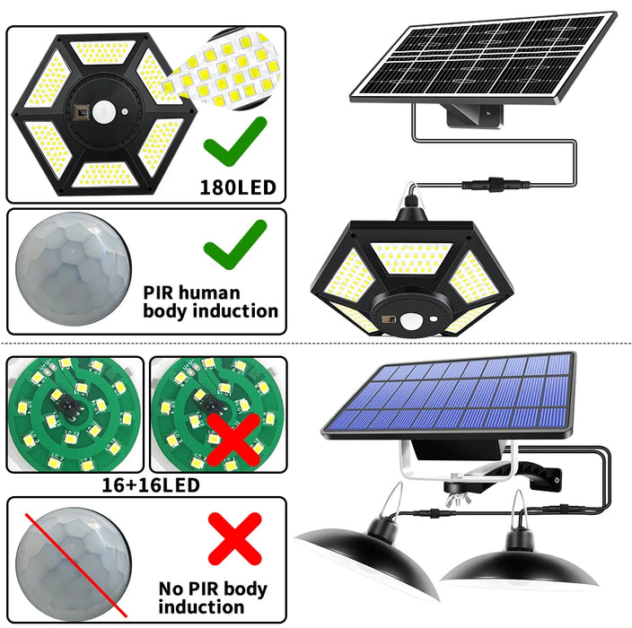Solar Shed Light Solar Pendant Light For Indoor Outdoor 180 LED 1000LM Solar Lamp With Remote Control for Barn Gazebo Garage