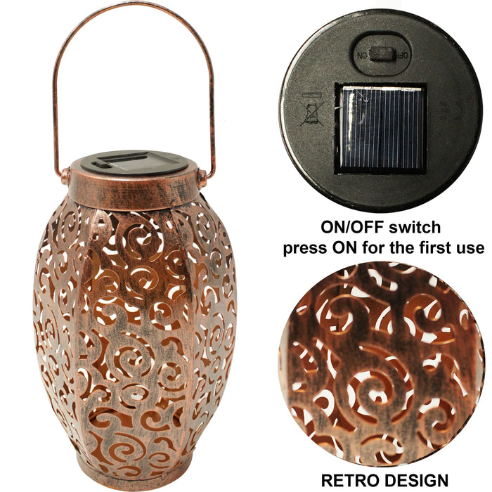 LED Hanging Solar Lights Lantern Metal Lamp Waterproof Outdoor Solar Lamp for Garden Projection Light Halloween Home Decoration