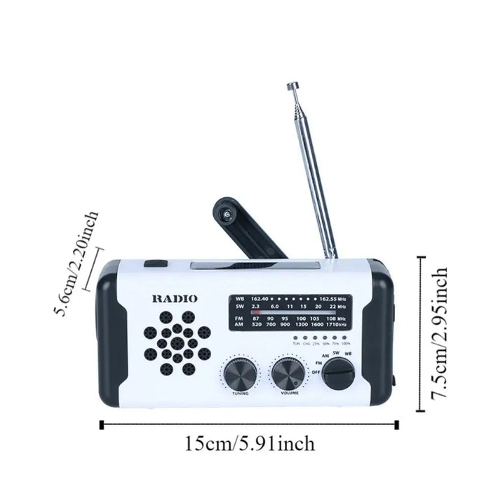 Solar Power Emergency Weather Radio SOS Alarm AM/FM/SW/WB Hand Crank Radio Power Bank USB Charger LED Flashlight Outdoor Camping