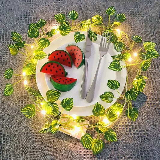 Solar Artificial Leaf LED String Lights Sunflower Maple Leaf Watermelon leaf Outdoor Light Up Garden Parterre Beach Decoration
